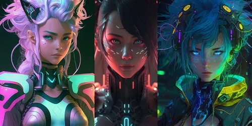 Cybermoon Neon Anime Girls Characters 3D generated by midjourney