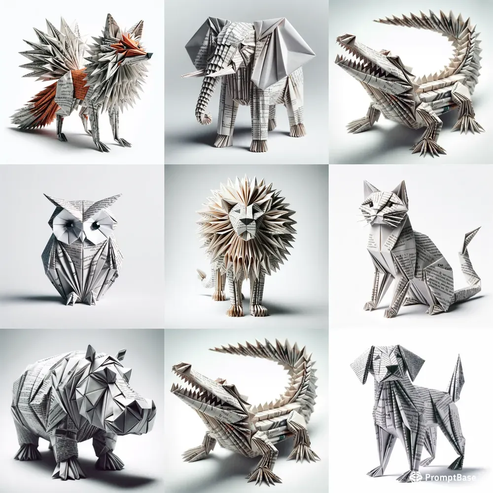 Folded Newspaper Animal Origami Art