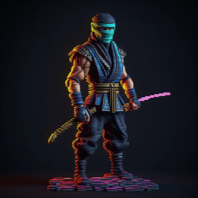3D Neon Pixel Game Characters