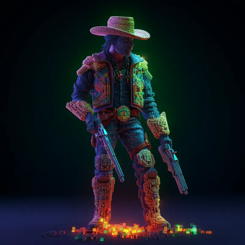 3D Neon Pixel Game Characters