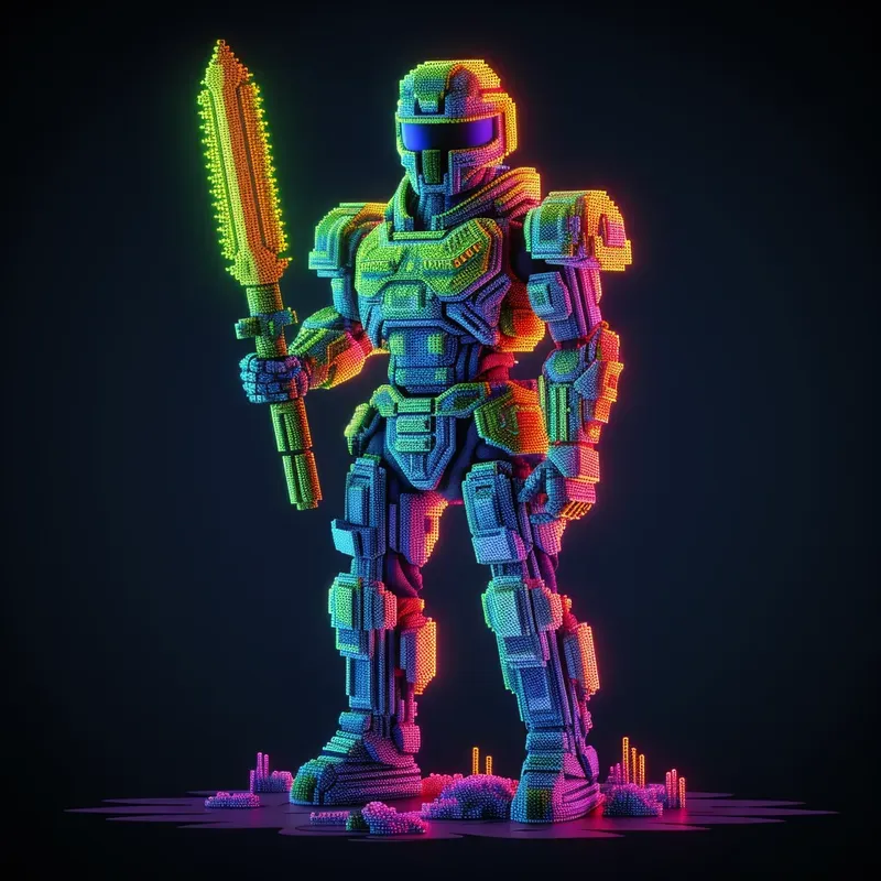 3D Neon Pixel Game Characters