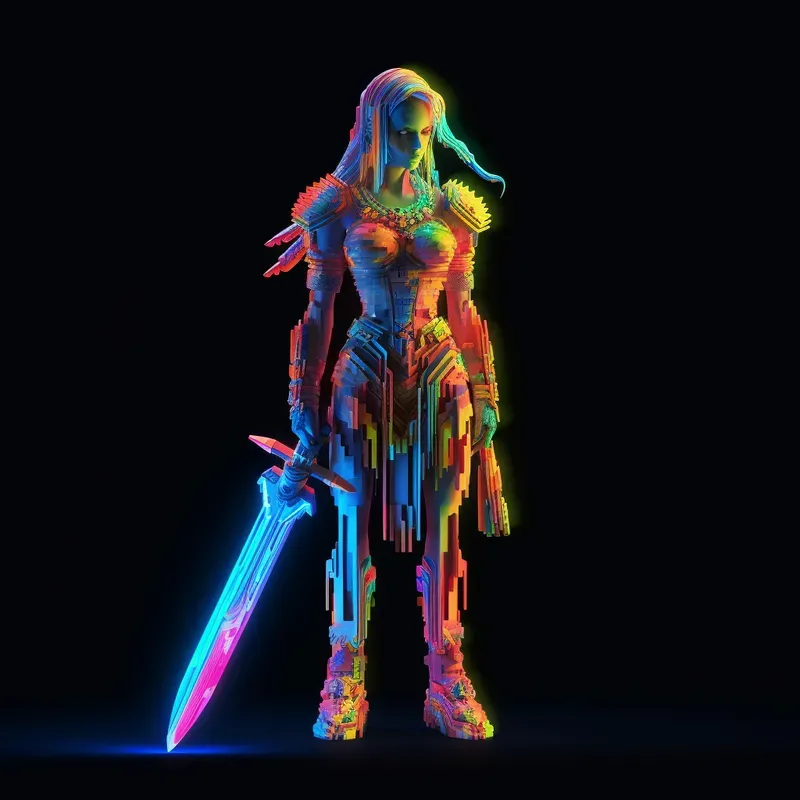 3D Neon Pixel Game Characters
