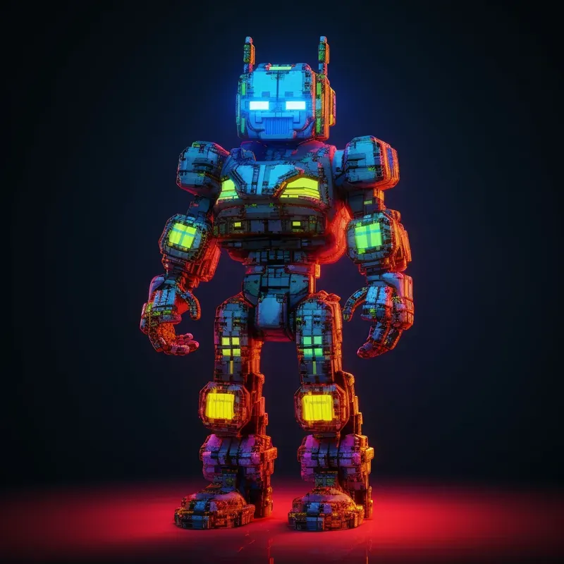 3D Neon Pixel Game Characters