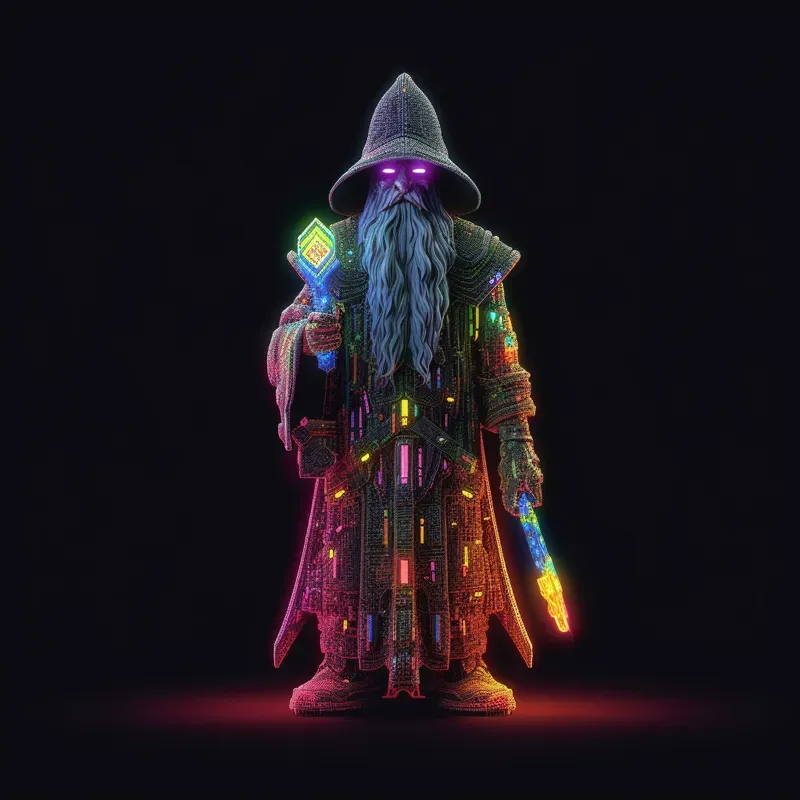 3D Neon Pixel Game Characters