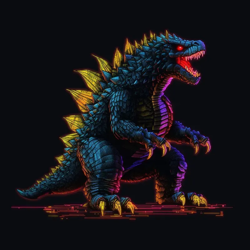 3D Neon Pixel Game Characters