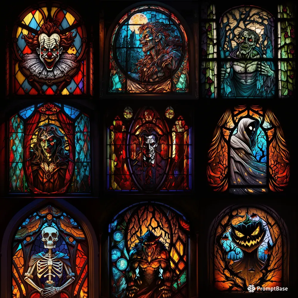Stained Glass Halloween Scary Art