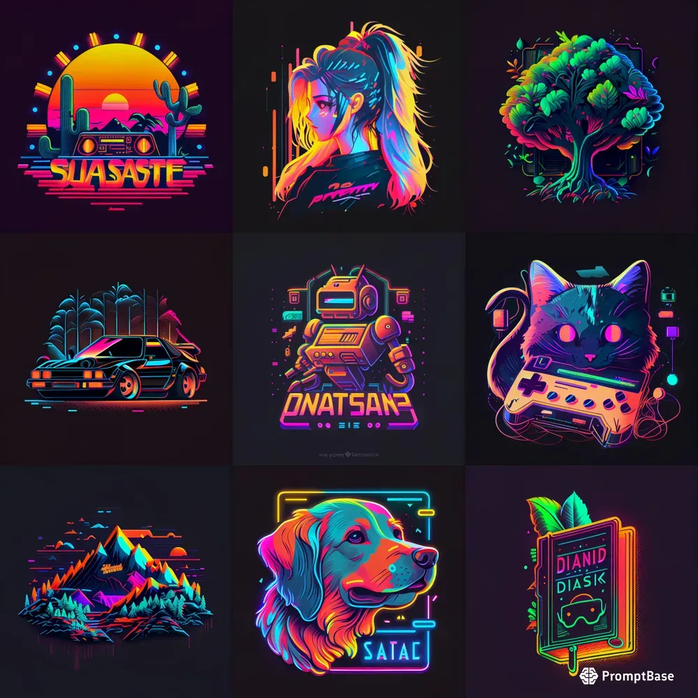 Flat Design Neon Color Logos