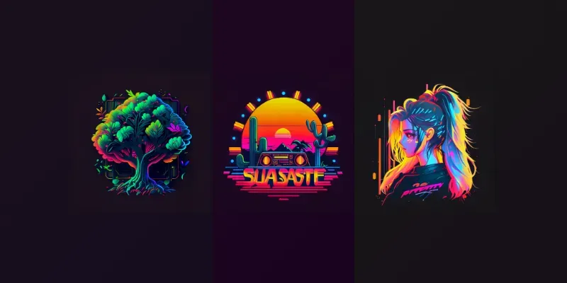 Flat Design Neon Color Logos generated by undefined