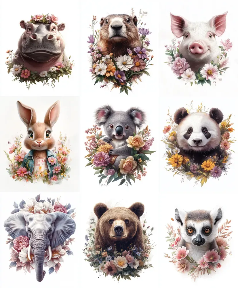 Feminine Animal Portraits With Flowers