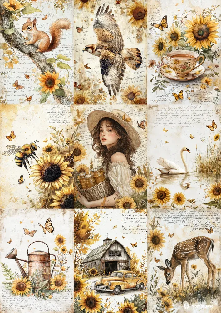 Sunflower Junk Journals Watercolor Pages
