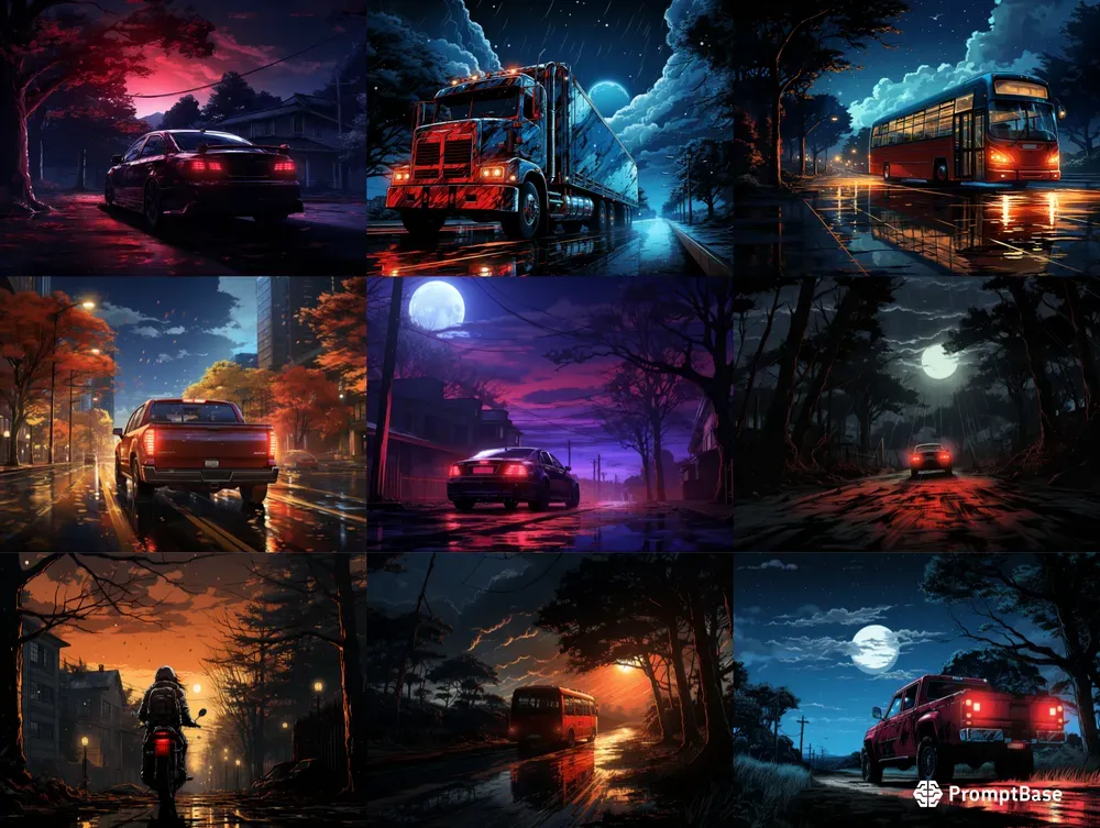 Rainy Night Vehicle Reflections