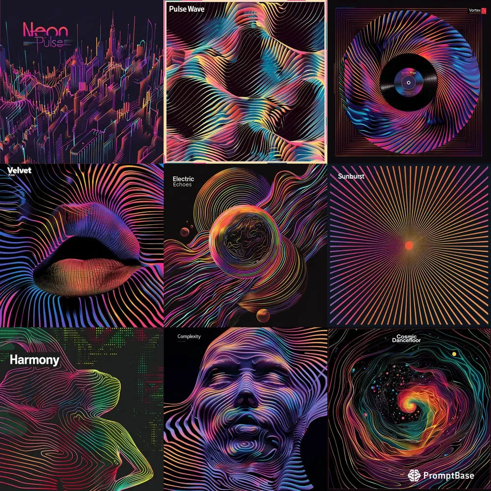 Neon Optical Art Style Album Covers