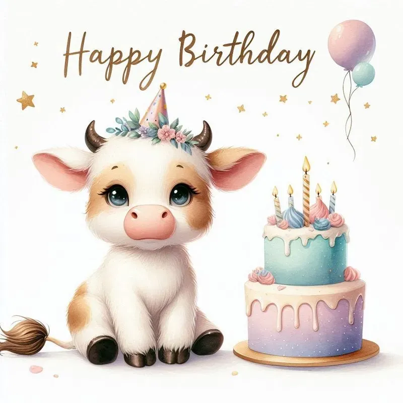Cute Birthday Animals Watercolor Art