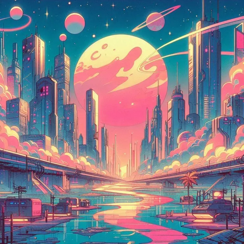Surreal Retrofuturistic Anime Landscapes