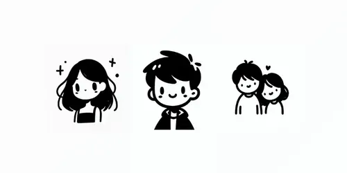 Cute Black White Doodle Illustrations generated by dalle