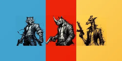 Cool Pen Scribbled Animals With Weapons generated by dalle