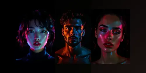 Neon Lit Studio Portrait Photos generated by flux