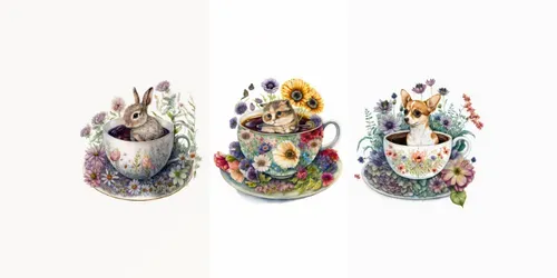 Cute Animals In Tea Cups generated by midjourney
