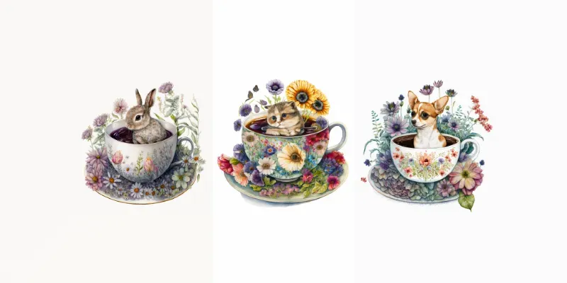 Cute Animals In Tea Cups generated by undefined