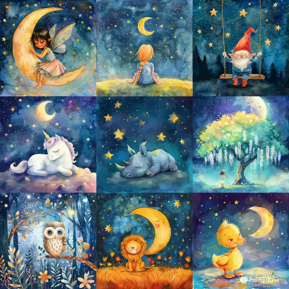 Cute Starry Night Book Illustrations