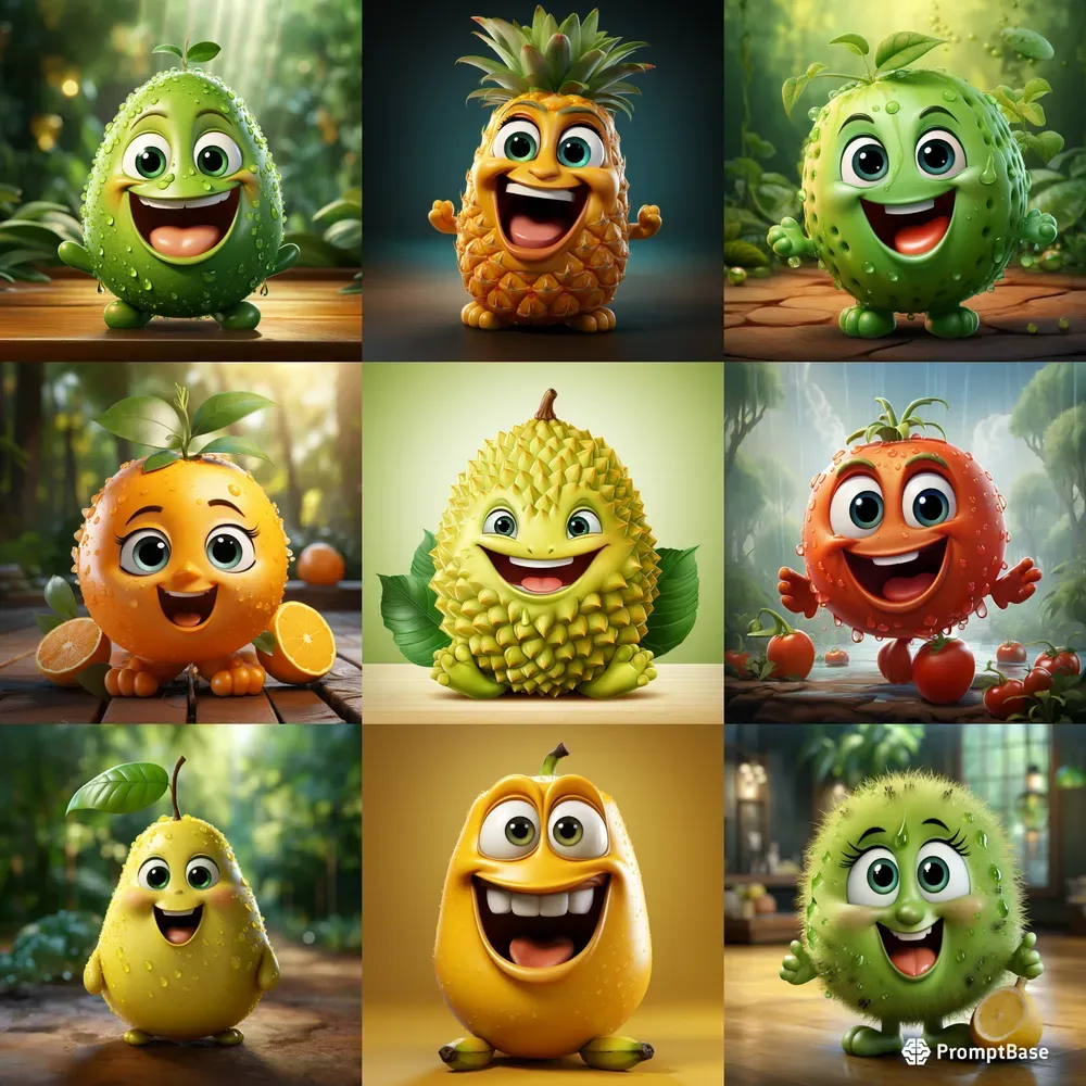 Emotional Cartoon Fruits And Vegetables