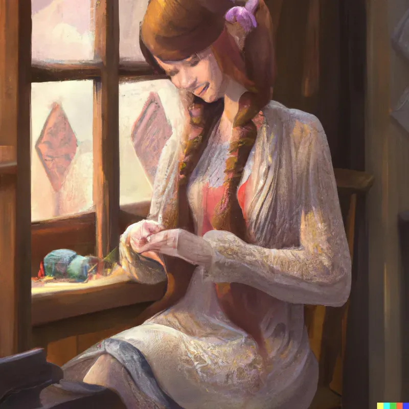 Woman Knitting By A Window