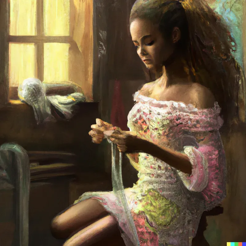 Woman Knitting By A Window