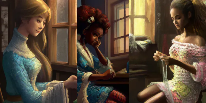 Woman Knitting By A Window generated by undefined