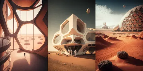 Mars Future Architecture  Design Photos generated by midjourney
