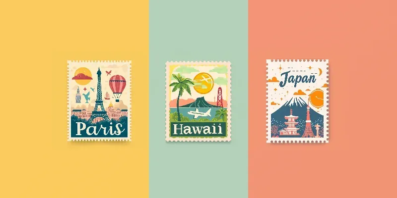 Pastel Travel Postage Stamps generated by undefined