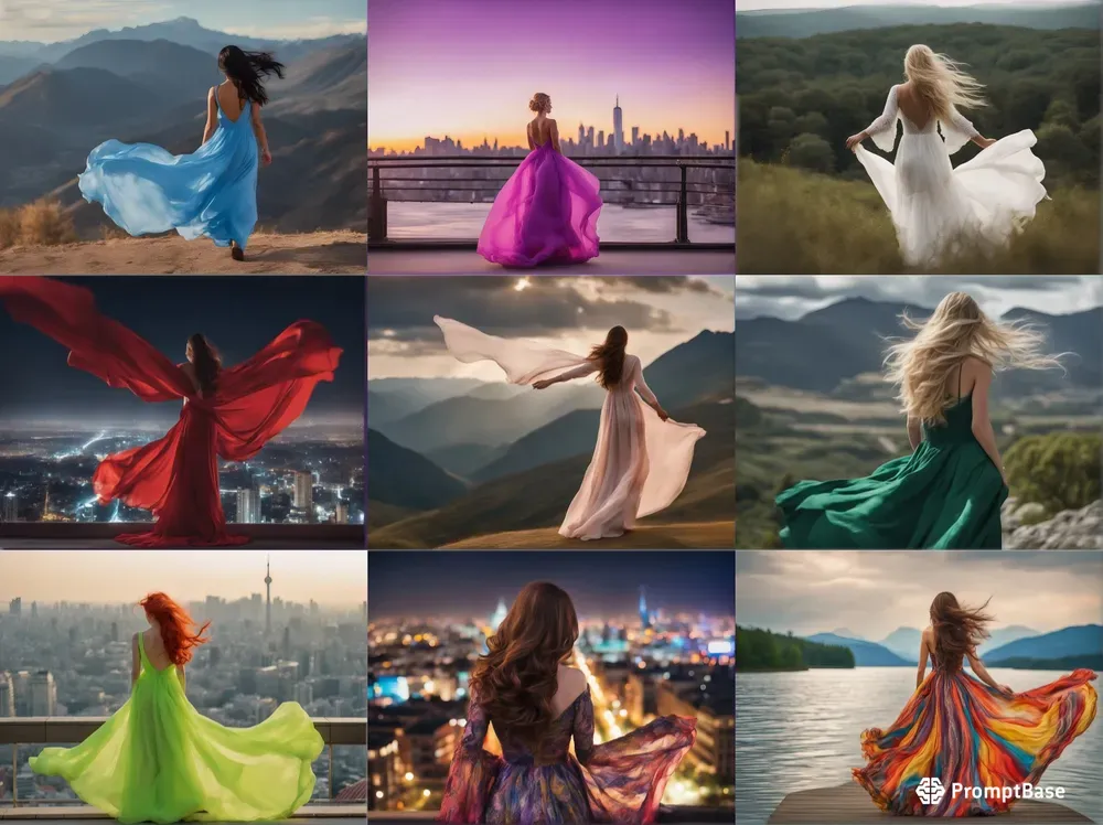 Photorealistic Long Dresses On Wind