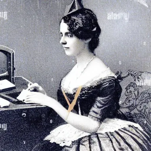 A Victorian English Lady Writing At Her Pc