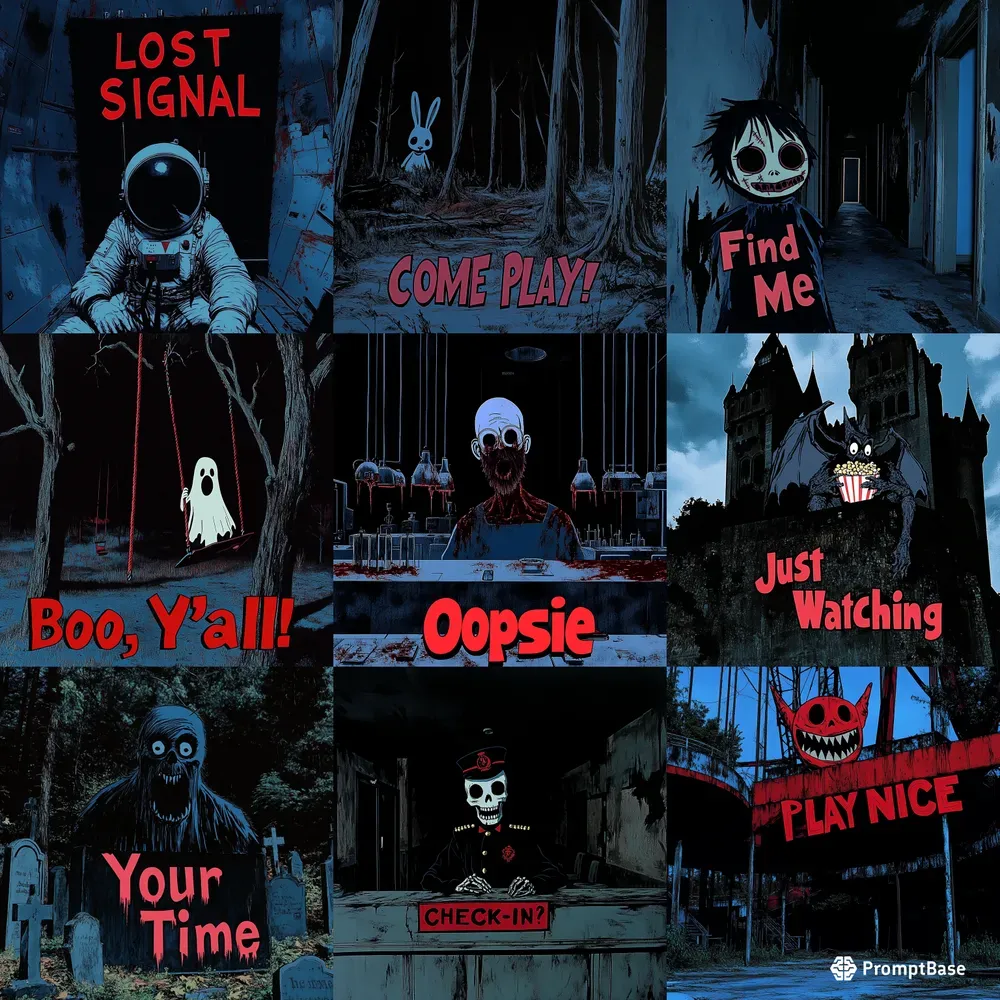 Eerie Cartoon Horror Scenes With Captions