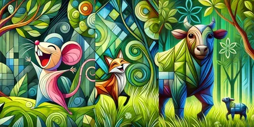 Enchanted Cubist Animals In Dreamy Greens generated by dalle