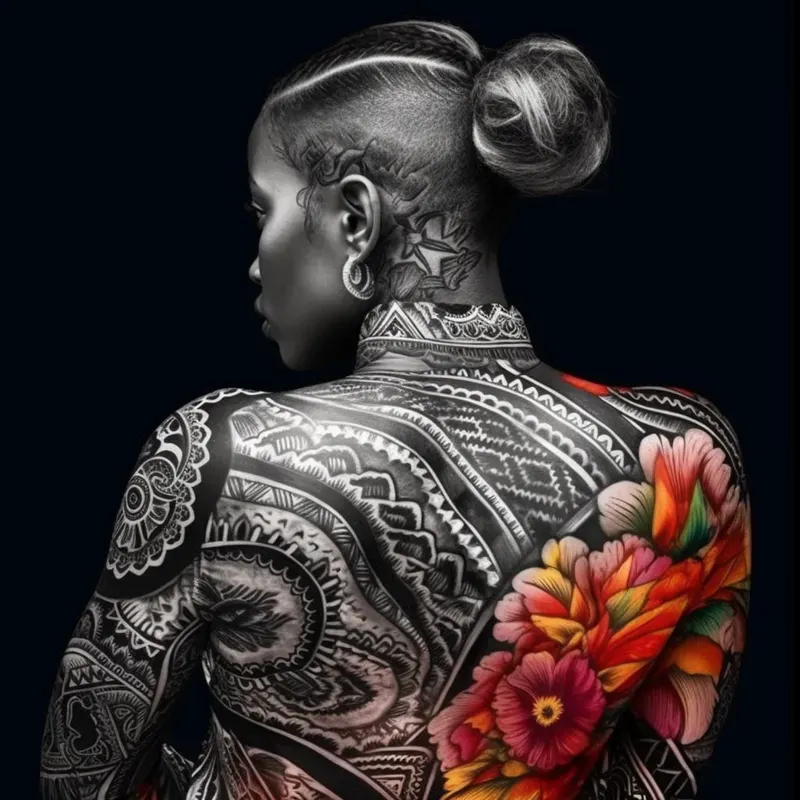 Black And White Images And Colorful Tattoos