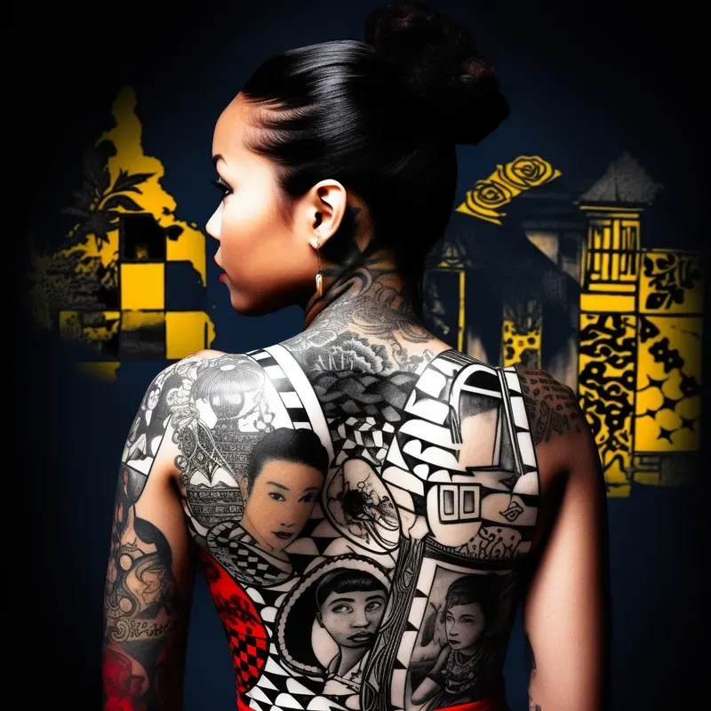 Black And White Images And Colorful Tattoos