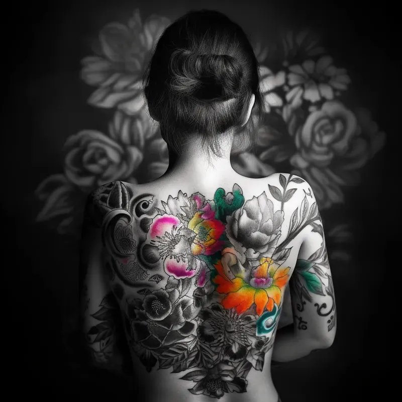 Black And White Images And Colorful Tattoos