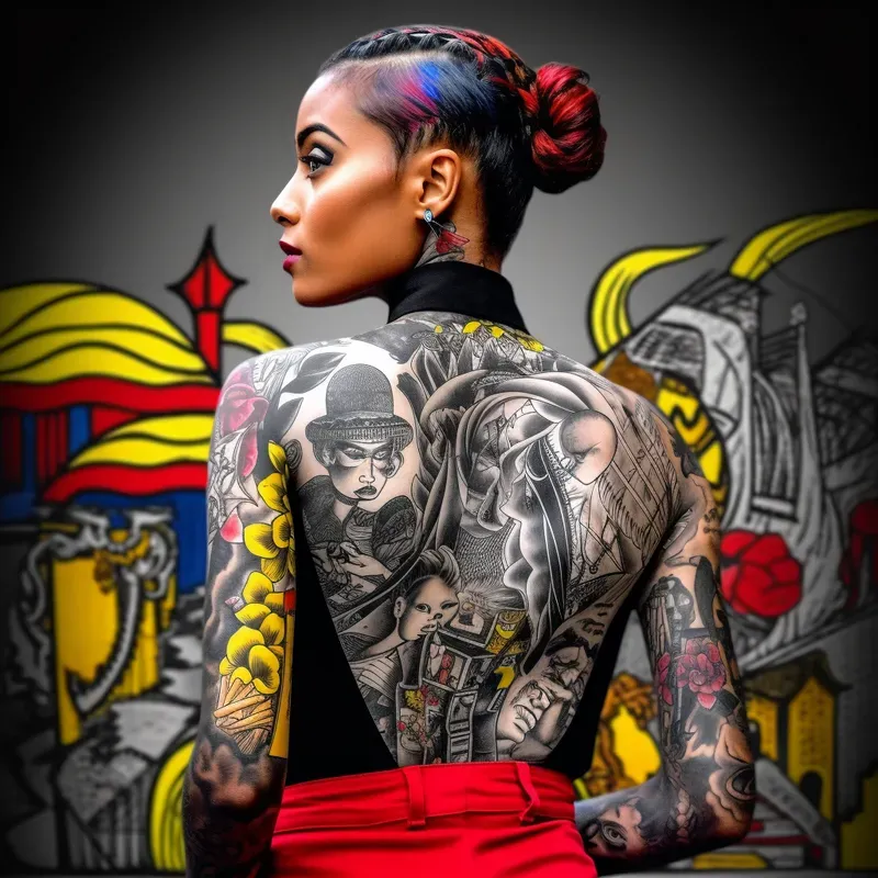 Black And White Images And Colorful Tattoos