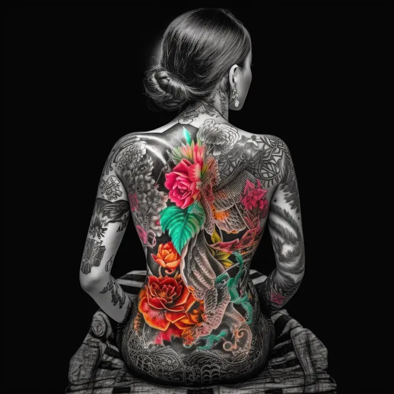 Black And White Images And Colorful Tattoos