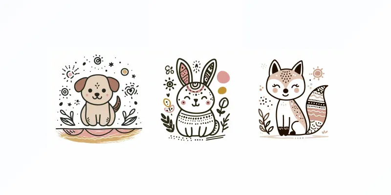 Cute Hand Drawn Boho Animal Doodles generated by undefined