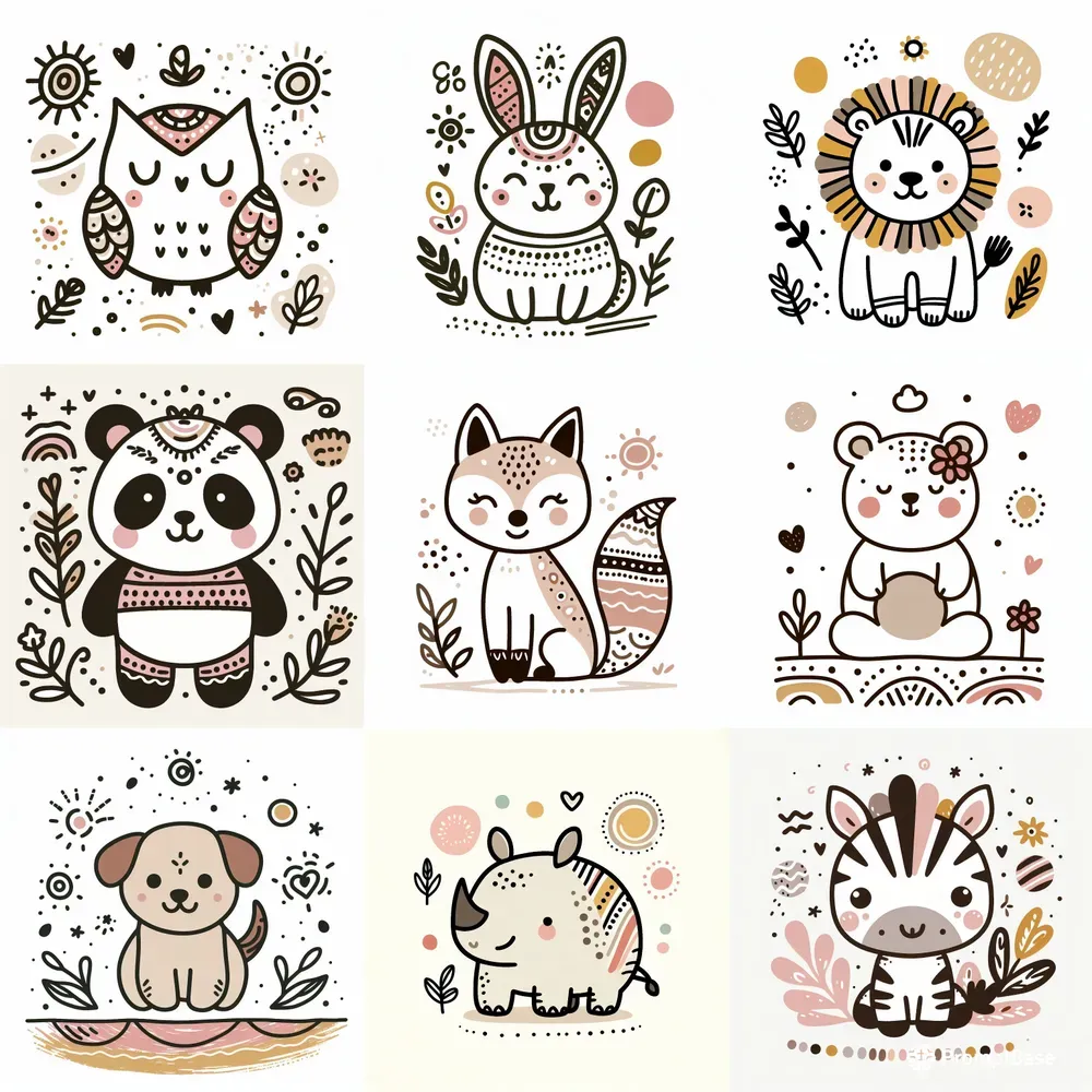 Cute Hand Drawn Boho Animal Doodles