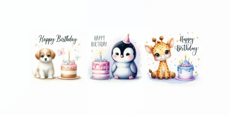 Cute Birthday Animals Watercolor Art generated by undefined