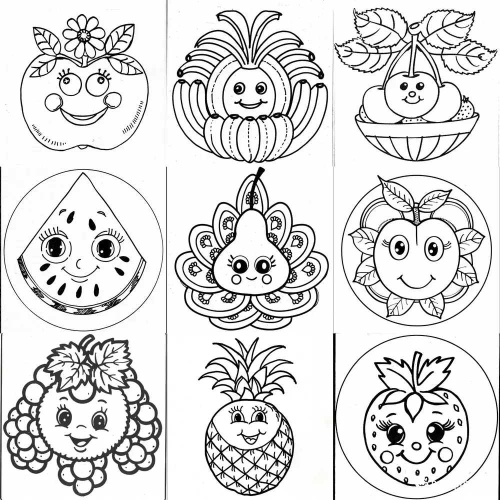 Fruits Drawings Coloring Pages Midjourney Prompt | PromptBase, image size:1000x1000