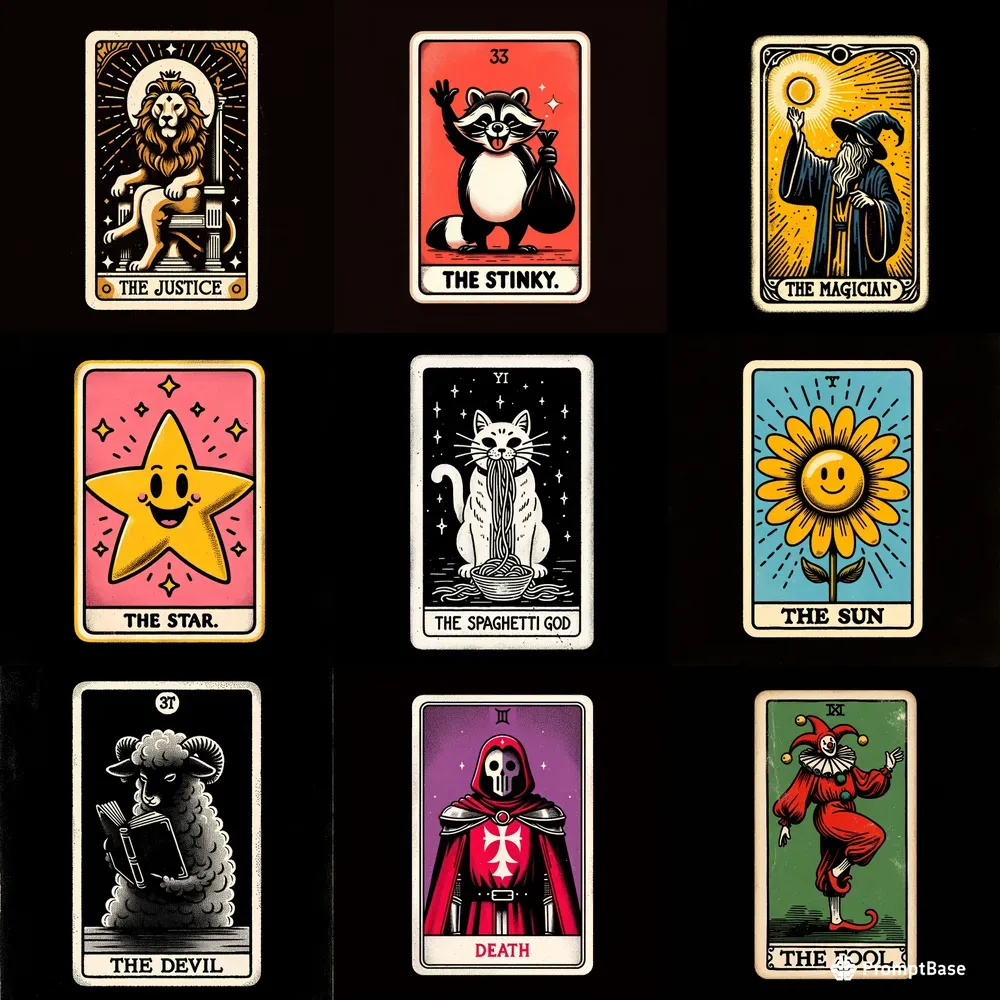 Cartoon Vintage Tarot Cards With Text