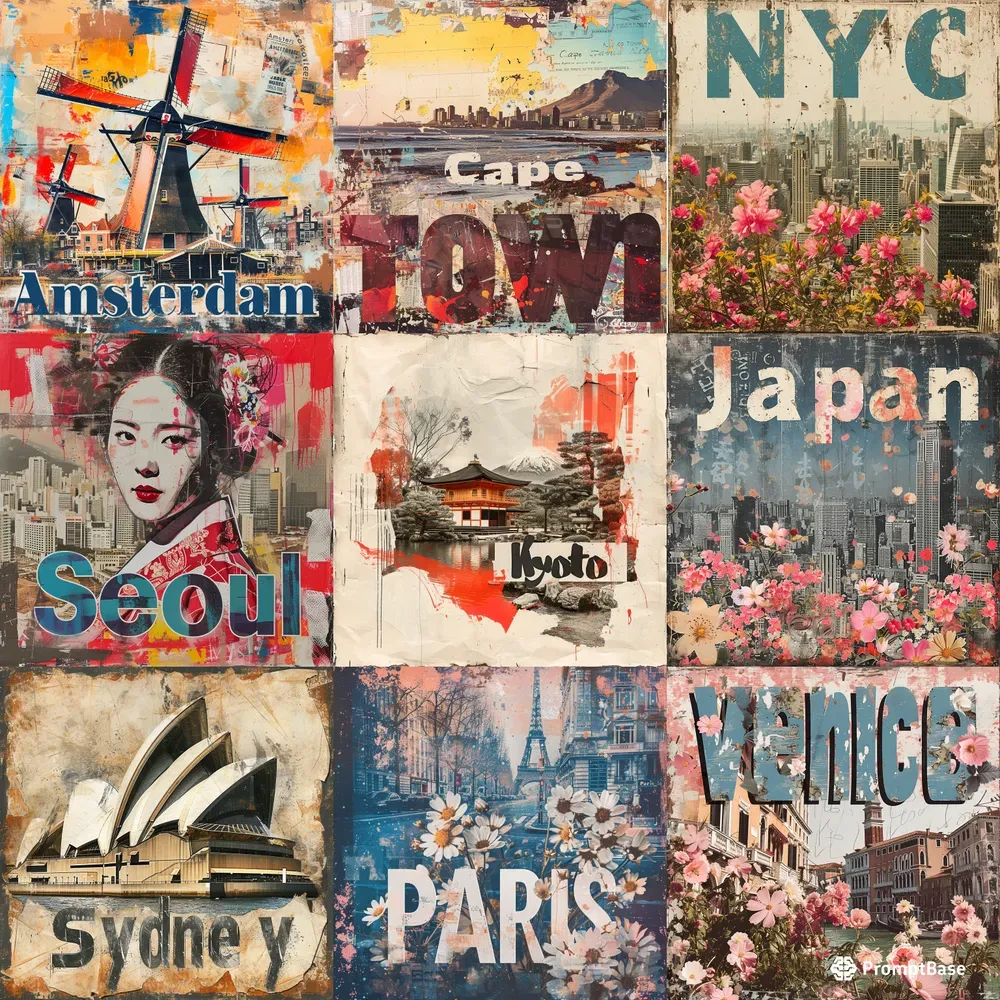 Vintage Travel Mood Board Postcards