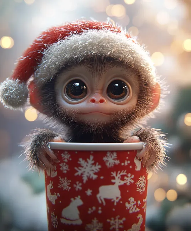 Baby Animals In Festive Christmas Cups