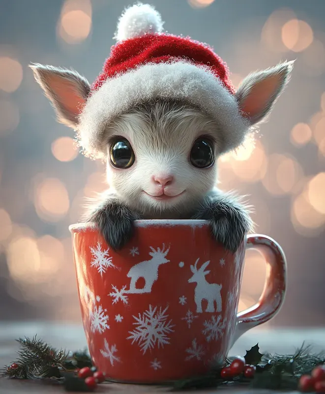 Baby Animals In Festive Christmas Cups