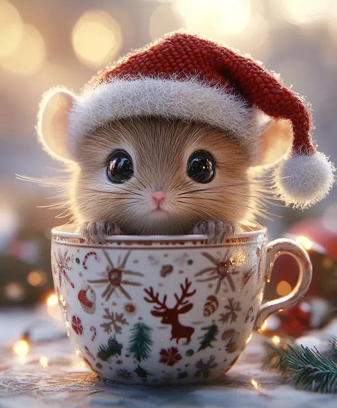Baby Animals In Festive Christmas Cups