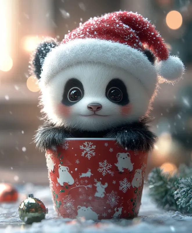 Baby Animals In Festive Christmas Cups