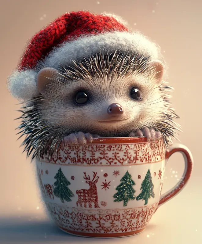 Baby Animals In Festive Christmas Cups
